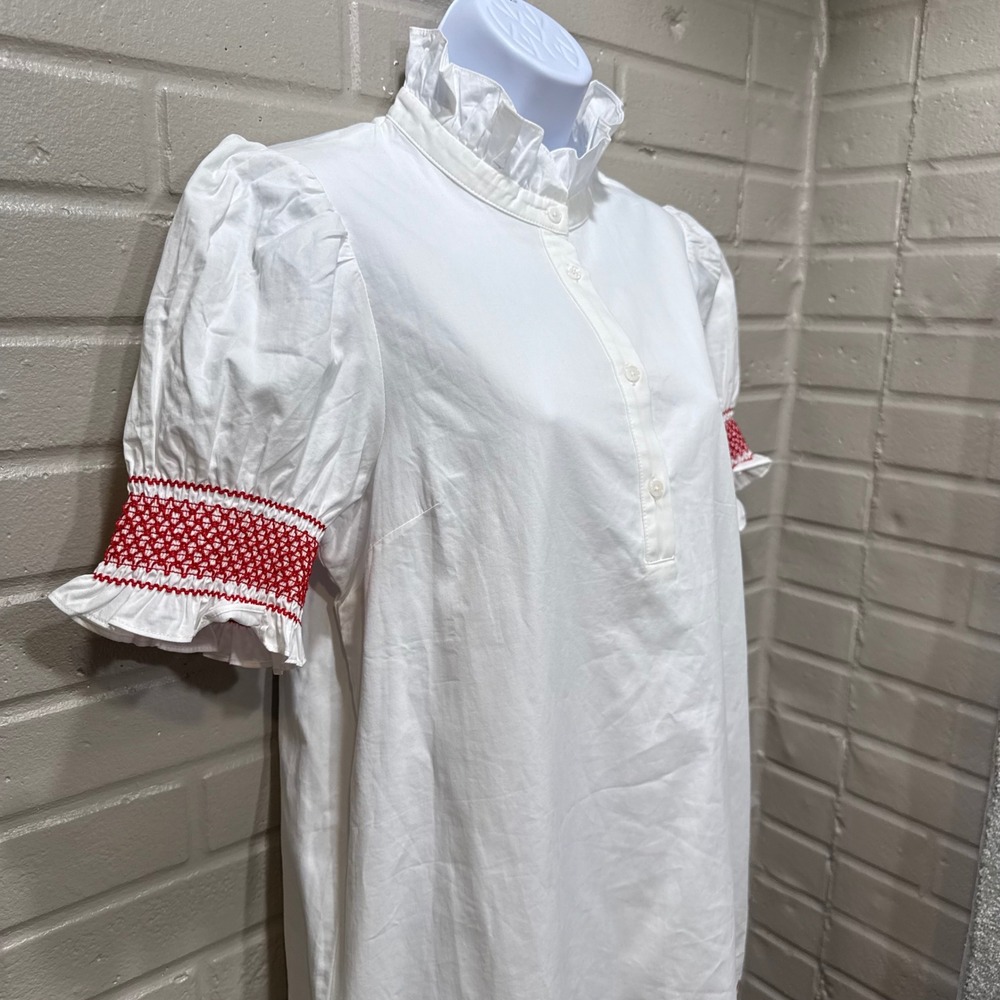 Hyacinth House Eliza Mini Dress White Red Embroidery Smocked Ruffle Neck NWT M - Picture 7 of 16